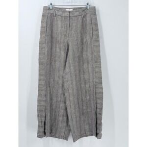 Anthropologie Ett Twa Striped Linen Wide Leg Pants Brown Sz 10 vacation boho
